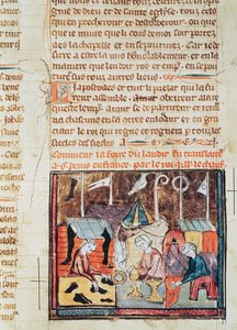 Fol.122vセントデニス近くのレンディフェアでの商人、Grandes Chroniques de France、1375-79