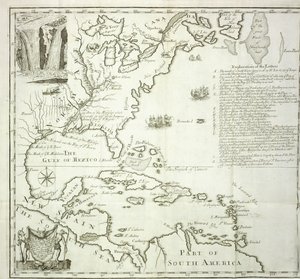 北アメリカの大西洋岸の折りたたみ地図、1714年 作： French School