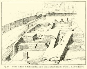 1848年に正義の宮殿で発掘された、サントシャペルの中庭でMアルバートレノア作 作： French School