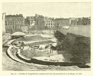 1869年にモンジュ通りの掘削中に発見されたローマ円形劇場の発掘調査 作： French School