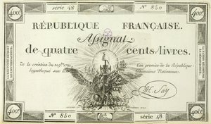 1792年9月21日、400リットル紙幣 作： French School