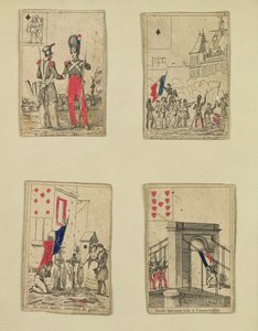 1830年7月、1831年7月の英雄を記念する4枚のトランプ 作： French School