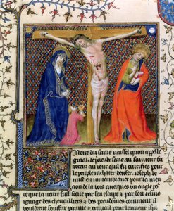 Fr.120。 f.520ラカイトドサングラールから十字架につけられたキリストの血を集めたアリマテアのジョセフ 作： French School