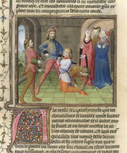 Fr.120 f.522vラクライトドサングラールのランスロットの物語からのランスロットの騎士 作： French School