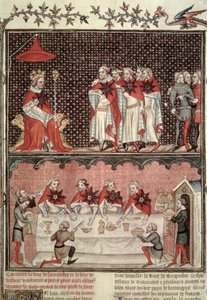 Fr 2813 fol.39ドーファンシャルル（1338-80）と三国の代理、Grandes Chroniques de France、1375-79 作： French School
