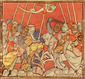 Fr 95 fol.173vマーリンの物語、ベジグランの戦い、c.1280-90 作： French School