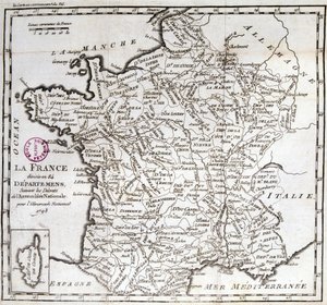 1793年の国民議会の決定により、フランスは84の部門に分割されました。 作： French School