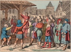 中世のフランス：コミューン - コミューン憲章 - 誓い - "Nos Gires Nationales - Images et recits "の19世紀末のエングレーヴィング 作： French School