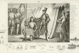 1515年、イタリアのマリニャーノの戦いで勝利した後、フランスのフランシス1世がシュヴァリエベヤードに騎士を求められる 作： French School