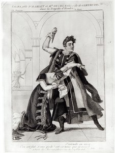 1769年以降、ジャンフランソワデュシスによって改造されたシェイクスピアの「ハムレット」で、ハムレットとしてフランソワジョセフタルマ（1763-1826）、ガートルードとしてマドモアゼルドゥケノワ 作： French School