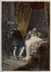 フランソワ1世(1494-1547)がアンリ8世(1491-1547)を驚かせる朝のドラップ・ドール陣地 - フランシス1世がヘンリー8世を金の布の畑で驚かせる - フランソワ・ギゾー著「L