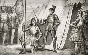 マリニャーノの戦いの後にベヤード大尉によって騎士に就任したフランソワ1世（1494〜1547年）、コラートの「フランスの歴史」から1840年頃 作： French School