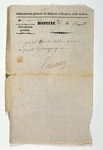 1837年3月7日、パリのホピタルデラシャライトからの無料処方箋