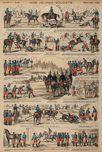 訓練中のフランス陸軍の騎兵士官候補生（カラー彫刻 作： French School