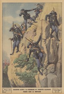 アルプスで遭難したドイツ人観光客を捜索するフランスのChasseurs Alpins（カラーリトグラフ 作： French School