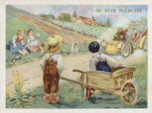 スピード違反の車を見ているフランスの子供たち