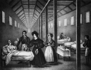 1832 年 6 月、病院を訪れたフランスの女王マリー アメリ (彫刻)