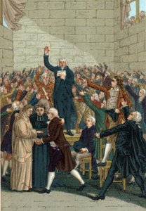 フランス革命（1789-1799）.1789年6月20日、ヴェルサイユ宮殿のジュ・ド・ポームで、ジャン・シルバン・バイリー（1736-1793）の真ん中で行われた誓いの儀式。 作： French School