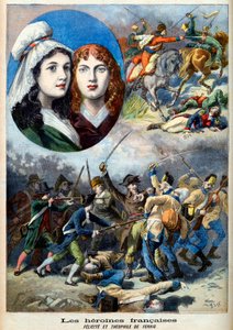 フランス革命-フランスのヒロインたち：1792年に父を見守るためにオーストリア軍と男装して戦ったフェルニグ作の姉妹フェリシテ（1770-1841）とテオフィル（1875-1819）-1894年8月7日付「Le Petit Journal」のイラスト 作： French School