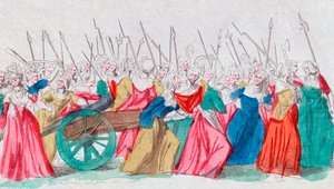 フランス革命。"A Versailles, a Versailles" La marche des femmes sur Versailles 5/10/1789（ヴェルサイユ宮殿への女性たちの行進、パリ、1789年10月5日 作： French School