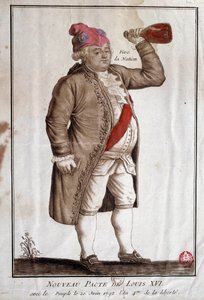 フランス革命。"ルイ16世と国民との新しい協定（1792年6月20日）" 18世紀の匿名のエングレーヴィング。パリ、アーセナルの図書館 作： French School