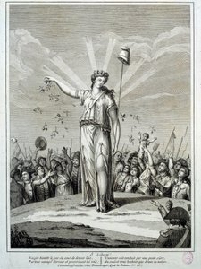 フランス革命：「O liberte" 自由へのオマージュ。18世紀パリのカルナヴァレ美術館のエングレーヴィング。