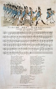 フランス革命：クロード・バルバストル（1724-1799）作曲の「マルセイヨワの行進」（フランス国歌マルセイエーズの主題による変奏曲）の楽譜。1792年11月 パリ、アルセナル図書館 作： French School