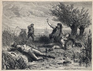 フランス革命：政治家Francois Buzot（1760-1794）とJerome Petion de Villeneuve（1759-1794）が毒殺される。 作： French School