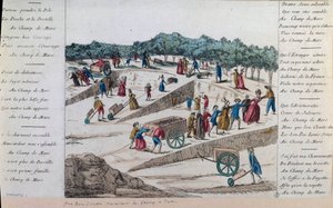 フランス革命：1789年、パリのシャン・ド・マルスで働く人々。パリ、カルナヴァレ美術館 作： French School