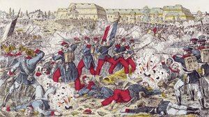 1870年8月31日のセダンの戦いでプロイセン軍に囲まれたフランス軍 作： French School