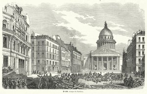 パンテオンを占拠した反乱軍を攻撃するフランス陸軍部隊（1848年6月24日、パリ）（エングレーヴィング 作： French School