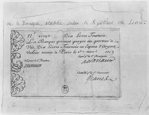 1719年4月1日付けのローバンクからの10ポンドのフランス紙幣 作： French School