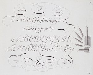 フランスの書道。"Sebastien Roylletが1735年頃に作成したスタートボード「Les vrays principes de l