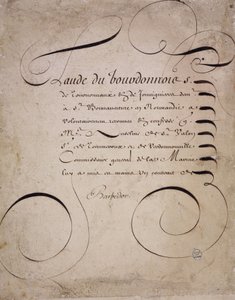 フランスのカリグラフィー。1640年頃、ルイ・バルベドールが書いた会計検査院からの手紙。 作： French School