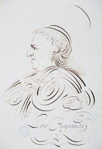 フランスのカリグラフィー。1780年頃、パリのベルナールによるクラポーディン神父の肖像。パリ市の歴史図書館。