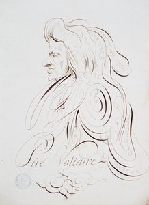 フランスのカリグラフィー。1780年頃、ベルナール・ド・パリが描いた父ヴォルテールの肖像。パリ市の歴史図書館。 作： French School