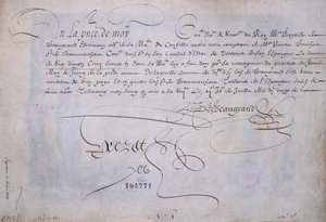 フランスのカリグラフィー。1623年7月2日、ベルナール・ド・ボーグランの好意によるRecu delivre。パリ市の歴史図書館。 作： French School