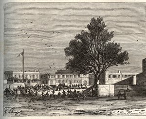 アフリカのフランス植民地-ゴレの大統領府-V.A.マルト・ブラウンの「La France illustree: geography, history, statistical administration」に掲載された彫刻。1884 作： French School