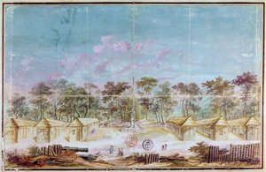1763年にガイアナのクールービーチにフランス人入植者が入植（紙にトイレ） 作： French School