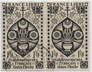 インドにおけるフランスの施設 - FRANCE LIBREとロレーヌの十字架 - Stamp 1942 作： French School