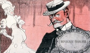 娼婦を逮捕する前に調査するフランスの警察。19世紀のフランスフランスのイラスト 1890