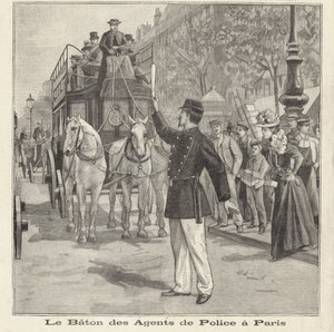パリの街で警棒を使って交通整理をするフランスの警察官（彫刻 作： French School