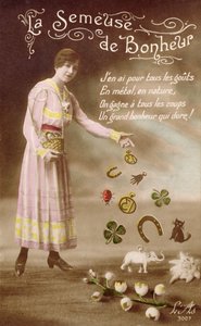 La Semeuse de Bonheur（幸運の種まき）を描いたフランスのポストカード、1914年3月29日 作： French School