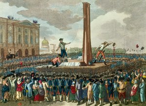 フランス革命：ルイ16世（1754年～1793年）のギロチンによる処刑。フィアスのデッサンによるエングレーヴィング。18世紀。パリ、カルナヴァレ美術館 作： French School
