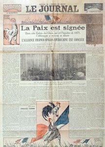 1919年6月28日、1919年6月29日にベルサイユ条約の調印を祝うルジャーナルのフロントページ 作： French School