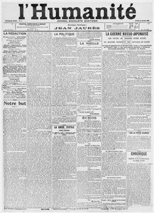 1904年4月18日、LHumanite新聞の最初のページ（印刷された紙）
