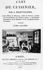 1814年に公開された、ジュバンによって彫刻された、アントワーヌボーヴィリエによるLArt du Cuisinierの前絵 作： French School