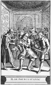 モリエール作のムッシュドプルソーニャックの前絵イラスト、c.1669 作： French School