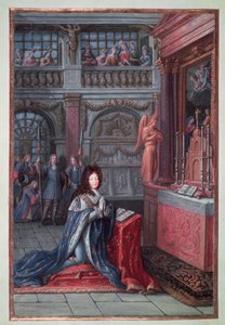 祈りでルイ14世（1638年-1715年）を描いた「ルイ14世の時間」の口絵 作： French School