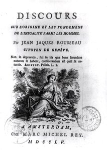 ジャン・ジャック・ルソー（1712-78）c.1755による男性の不平等の起源と基礎に関するスピーチへの口絵 作： French School